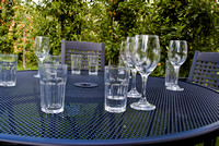 Wine and water glasses on the table.